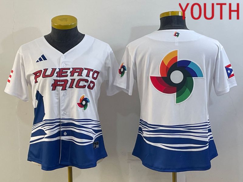 Youth 2023 World Cub Puerto Rico Blank White MLB Jersey7